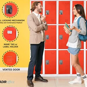 AdirOffice Large School Locker with 3 Doors 3 Hooks Storage Locker - Metal Storage Locker Cabinet Ideal for School, Garage, Office Lockers - (3 Door, Red)