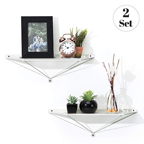 J JACKCUBE DESIGN Metal Wall Shelf/Floating Shelves, Display Hanging Organizer Rack for Living Room, Bathroom, Kitchen (White, Trapezoid) - MK486B