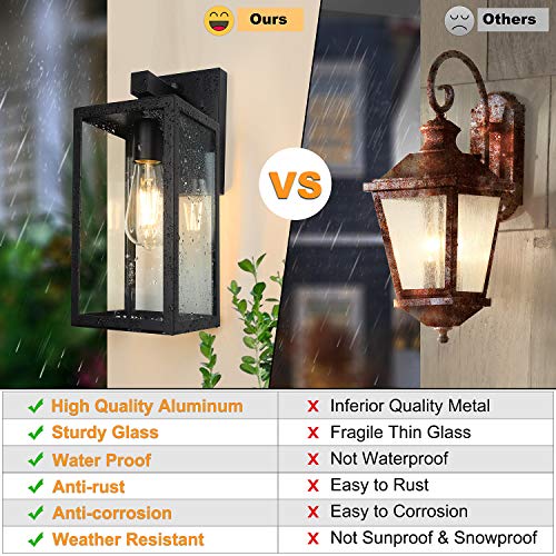 SHINE HAI Dusk to Dawn Sensor Outdoor Wall Sconce, Exterior Wall Lantern Fixture with E26 Base Socket, Wall Mount Lights Anti-Rust Waterproof Black Wall Lamp with Glass Shade for Garage, Doorway