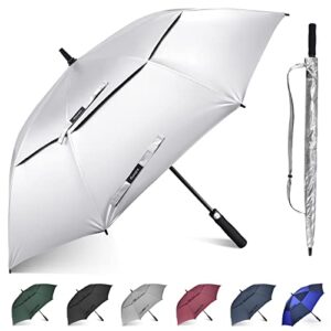 gonex 68 inch silver extra large golf umbrella, automatic open travel rain umbrella with windproof water resistant double canopy, oversize vented umbrellas for 2-3 men and uv protection, black