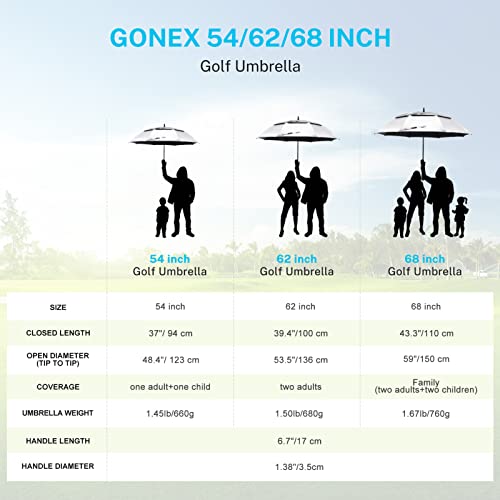 Gonex 68 Inch Silver Extra Large Golf Umbrella, Automatic Open Travel Rain Umbrella with Windproof Water Resistant Double Canopy, Oversize Vented Umbrellas for 2-3 Men and UV protection, Black