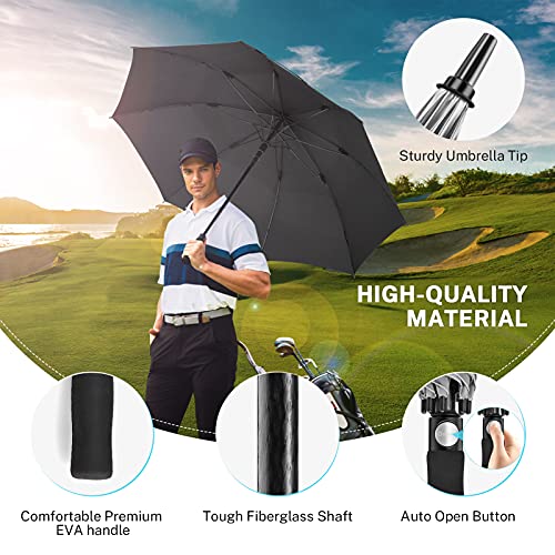 Gonex 68 Inch Silver Extra Large Golf Umbrella, Automatic Open Travel Rain Umbrella with Windproof Water Resistant Double Canopy, Oversize Vented Umbrellas for 2-3 Men and UV protection, Black