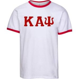 kappa alpha psi embroidered twill letter ringer t shirt white/red medium