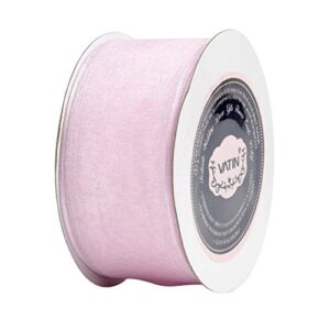 VATIN Christmas Ribbon Sheer Organza Wired Ribbon 1-1/2 inch 25 Yards ( 75Ft ) -Light Pink/Baby Pink ,Perfect for Making Bows and Wreaths