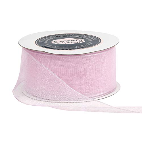 VATIN Christmas Ribbon Sheer Organza Wired Ribbon 1-1/2 inch 25 Yards ( 75Ft ) -Light Pink/Baby Pink ,Perfect for Making Bows and Wreaths