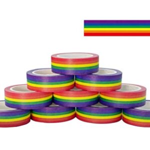 10 Rolls Masking Tape Rainbow Washi Tape DIY Decorative Tapes 0.6 Inches x 11 Yards, Horizontal Pattern