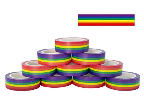 10 Rolls Masking Tape Rainbow Washi Tape DIY Decorative Tapes 0.6 Inches x 11 Yards, Horizontal Pattern