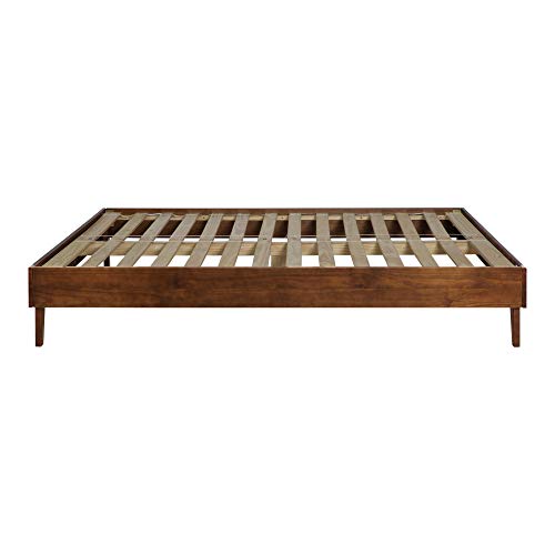 Walker Edison Mid Century Modern Wood King Platform Bed Frame No Box Spring Needed Bedroom Headboard Base, King, Walnut