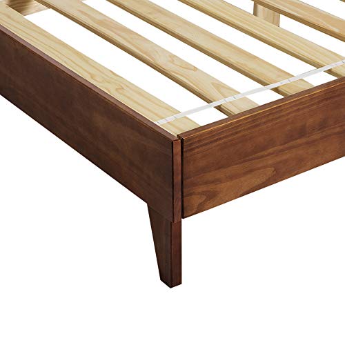 Walker Edison Mid Century Modern Wood King Platform Bed Frame No Box Spring Needed Bedroom Headboard Base, King, Walnut