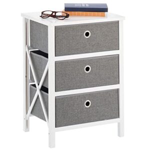 mdesign 3 drawer foldable dresser storage unit - wood frame, easy pull fabric bins - farmhouse organizer unit for household storage bedroom, hallway, entryway, closets - gray/white