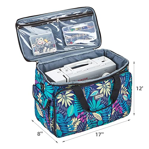 HOMEST Sewing Machine Carrying Case with Multiple Storage Pockets, Universal Tote Bag with Shoulder Strap Compatible with Most Standard Singer, Brother, Janome, Floral (Patent Design)