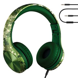 lilgadgets connect+ pro boys headphones for school - designed with kids' comfort in mind, foldable over-ear headset with in-line microphone, headphones wired, headphones for kids, digital camo