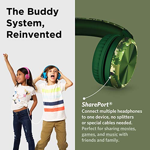 LilGadgets Connect+ Pro Boys Headphones for School - Designed with Kids' Comfort in Mind, Foldable Over-Ear Headset with in-line Microphone, Headphones Wired, Headphones for Kids, Digital Camo