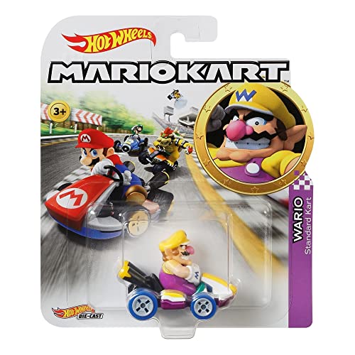 Hot Wheels Mario Kart Wario Die-Cast Character Car 1:64 Scale, Purple