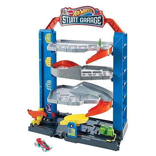 Hot Wheels City Stunt Garage Play Set Gift Idea for Ages 3 to 8 Years Elevator to Upper Levels Connects to Other Sets, Boys