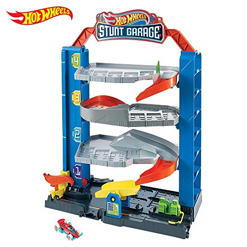 Hot Wheels City Stunt Garage Play Set Gift Idea for Ages 3 to 8 Years Elevator to Upper Levels Connects to Other Sets, Boys