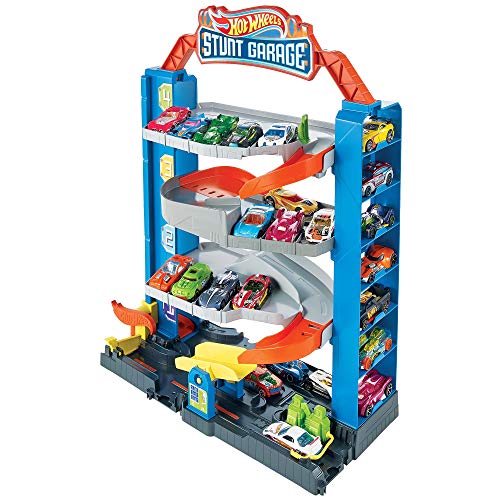 Hot Wheels City Stunt Garage Play Set Gift Idea for Ages 3 to 8 Years Elevator to Upper Levels Connects to Other Sets, Boys