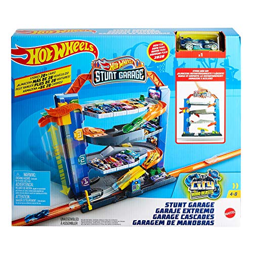 Hot Wheels City Stunt Garage Play Set Gift Idea for Ages 3 to 8 Years Elevator to Upper Levels Connects to Other Sets, Boys