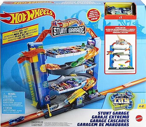 Hot Wheels City Stunt Garage Play Set Gift Idea for Ages 3 to 8 Years Elevator to Upper Levels Connects to Other Sets, Boys