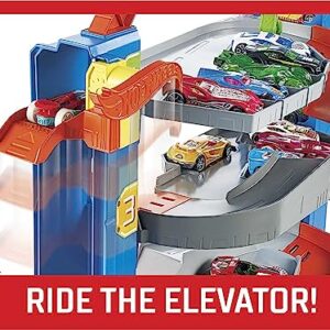 Hot Wheels City Stunt Garage Play Set Gift Idea for Ages 3 to 8 Years Elevator to Upper Levels Connects to Other Sets, Boys