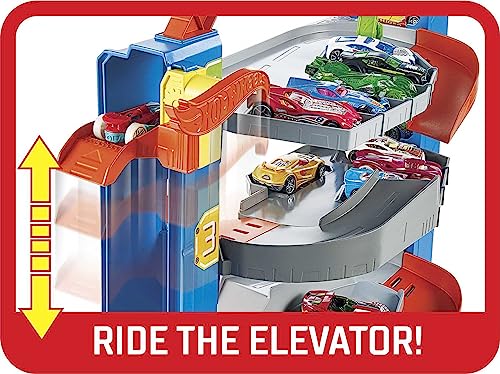 Hot Wheels City Stunt Garage Play Set Gift Idea for Ages 3 to 8 Years Elevator to Upper Levels Connects to Other Sets, Boys