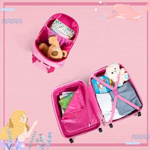 GYMAX 2Pc Kid Carry On Luggage Set, 12" & 18" Kids Suitcase with 4 Spinner Wheels, Travel Rolling Trolley for Boys and Girls, Gift for Toddlers Children (Mermaid)