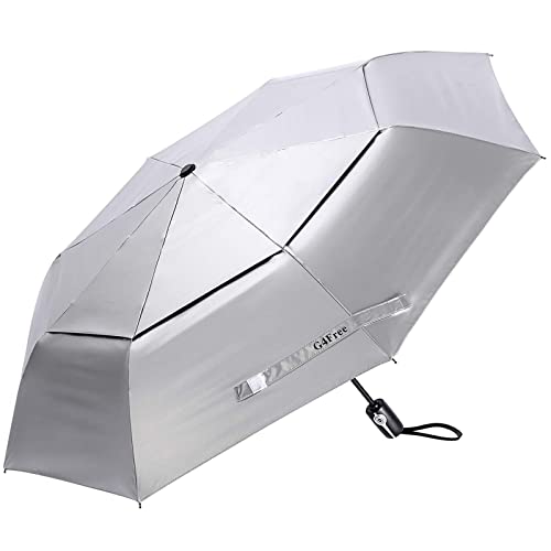 G4Free UPF 50+ UV Protection Travel Umbrella 46 Inch Windproof Silver Coating Sun Blocking Umbrella(Silver/Blue)