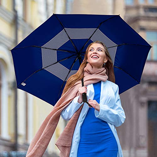 G4Free UPF 50+ UV Protection Travel Umbrella 46 Inch Windproof Silver Coating Sun Blocking Umbrella(Silver/Blue)