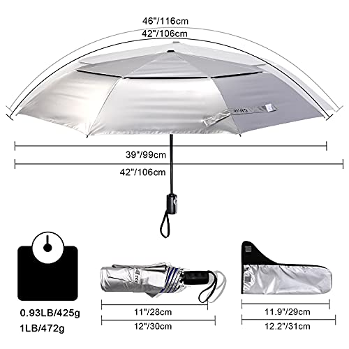 G4Free UPF 50+ UV Protection Travel Umbrella 46 Inch Windproof Silver Coating Sun Blocking Umbrella(Silver/Blue)