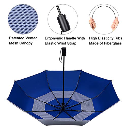 G4Free UPF 50+ UV Protection Travel Umbrella 46 Inch Windproof Silver Coating Sun Blocking Umbrella(Silver/Blue)