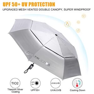 G4Free UPF 50+ UV Protection Travel Umbrella 46 Inch Windproof Silver Coating Sun Blocking Umbrella(Silver/Blue)