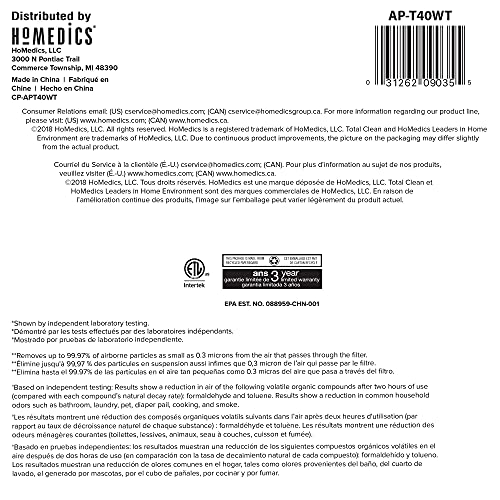 Homedics 5-in-1 UV-C Air Purifier - 360-Degree HEPA Filter for 1,192 Sq Ft, Large Air Purifiers for Bedroom and Home, Essential Oil Pads, Built-In Timer, 3 Speed Settings for Large Rooms, White