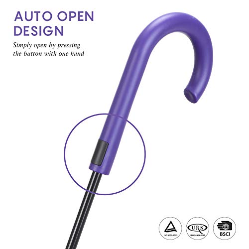 RUMBRELLA Purple UV Stick Umbrella Auto Open UPF 50+ with J Hook Handle 50IN