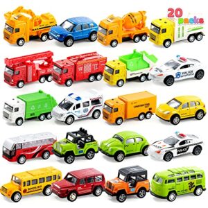 JOYIN 20 Piece Pull Back Cars, Die Cast Metal Toy Cars, Vehicle Set for Toddlers, Kids Play Cars, Matchbox Cars for Girls and Boys, Child Party Favors, Kids Best Gifts