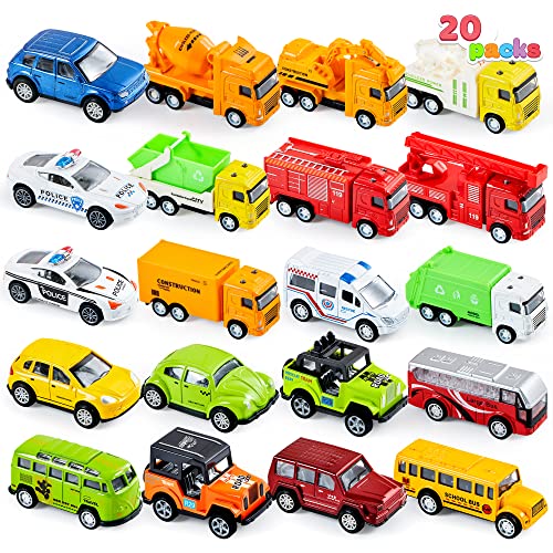 JOYIN 20 Piece Pull Back Cars, Die Cast Metal Toy Cars, Vehicle Set for Toddlers, Kids Play Cars, Matchbox Cars for Girls and Boys, Child Party Favors, Kids Best Gifts