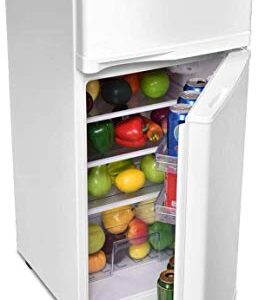 ReunionG, White 2-Door Compact Refrigerator, Counter Fridge with Large 3.4 cu. ft. Capacity, Freezer Unit with Removable Glass Shelves and Adjustable Legs for Kitchen, Dorm, Apartment and Office