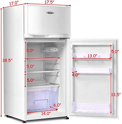 ReunionG, White 2-Door Compact Refrigerator, Counter Fridge with Large 3.4 cu. ft. Capacity, Freezer Unit with Removable Glass Shelves and Adjustable Legs for Kitchen, Dorm, Apartment and Office