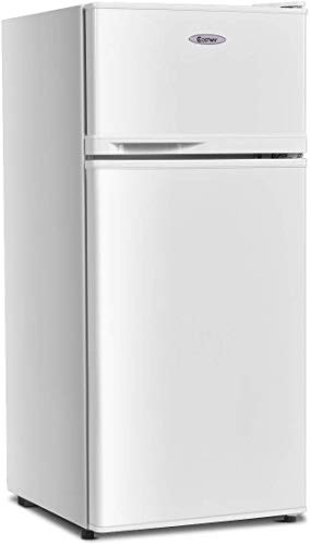 ReunionG, White 2-Door Compact Refrigerator, Counter Fridge with Large 3.4 cu. ft. Capacity, Freezer Unit with Removable Glass Shelves and Adjustable Legs for Kitchen, Dorm, Apartment and Office