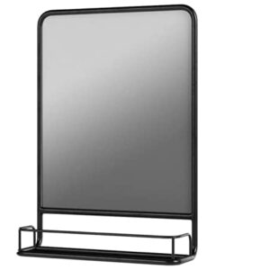 First of a Kind Rectangular Bathroom and Pharmacy Metal Wall Mirror with Shelf in Jet Black, Perfect for a Small Bathroom or Office Space