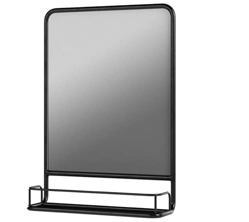 First of a Kind Rectangular Bathroom and Pharmacy Metal Wall Mirror with Shelf in Jet Black, Perfect for a Small Bathroom or Office Space