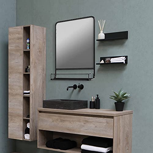 First of a Kind Rectangular Bathroom and Pharmacy Metal Wall Mirror with Shelf in Jet Black, Perfect for a Small Bathroom or Office Space