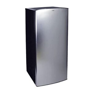 koolatron stainless steel compact fridge with freezer, 6.2 cu ft (176l), silver/black, space-saving flat back, 0.9 cu ft (25.5l) freezer, tempered glass shelves, basement, office, cottage, home bar