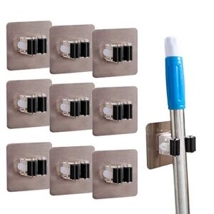 10pcs mop broom holder clip, self adhesive wall mounted broom grippers, great adhesion anti-slip storage rack for kitchen, garden, garage, bathroom, office