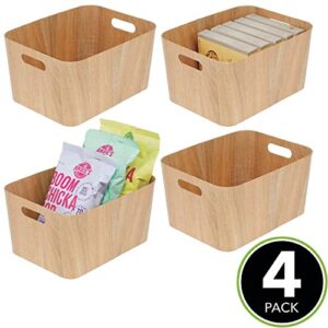 mDesign Wood Print Food Bin Box with Handles - Rustic Basket for Kitchen and Pantry Vegetable and Potato Storage - Perfect for Garlic, Onions, Fruit, and More - 16" Long - 4 Pack - Natural