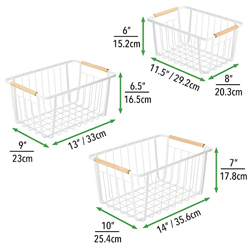 mDesign Metal Farmhouse Wire Organizer Storage Bin Basket with Handle - Rustic Container Organizers for Cabinet, Shelves, Counter, Bathroom, or Kitchen Pantry - Set of 3 - Matte White