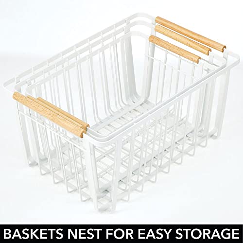 mDesign Metal Farmhouse Wire Organizer Storage Bin Basket with Handle - Rustic Container Organizers for Cabinet, Shelves, Counter, Bathroom, or Kitchen Pantry - Set of 3 - Matte White