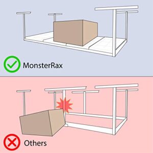 MonsterRax Overhead Garage Storage Rack- 4 x 8 Ceiling Rack for Garage Shelving, Organization, & Storage, Adjustable Hanging Storage for Bikes, Equipment & Accessories (White, 18"-33", 2-Pack).