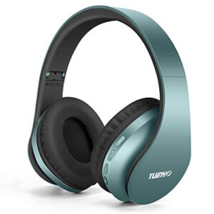 tuinyo wireless headphones over ear, bluetooth headphones with microphone, foldable stereo wireless headset- silver blue