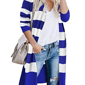 CARDYDONY Women's Long Sleeve Novelty Knit Cardigan Sweater Stripe Royal Blue M