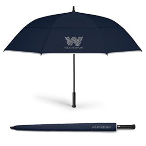 weatherman umbrella - golf umbrella - windproof sports umbrella resists up to 55 mph winds - available in 2 sizes and 5 colors (navy, 68 inch)